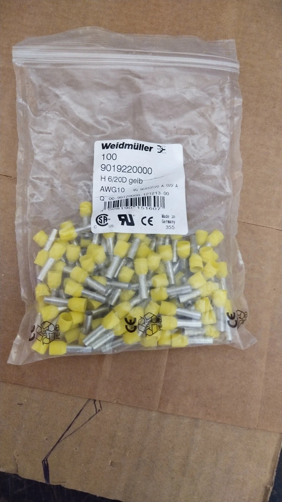 Weidmüller 9019220000 Wire End Ferrule 6 mm² Terminal Connector Transduce PLC