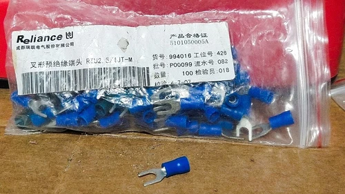 Reliance RTU2.5/4JT- Fork Terminal Insulating Sleeves 2.5mm2 Connector Transduce