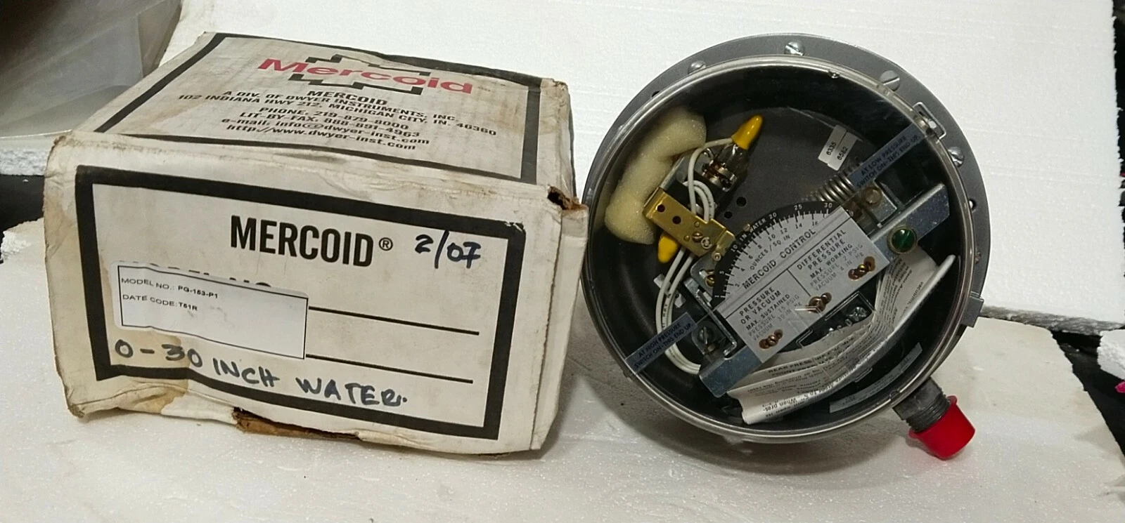 Mercoid PG-153-P1 Gas Pressure Mercury Switch 1-30 inch water Meter Controller
