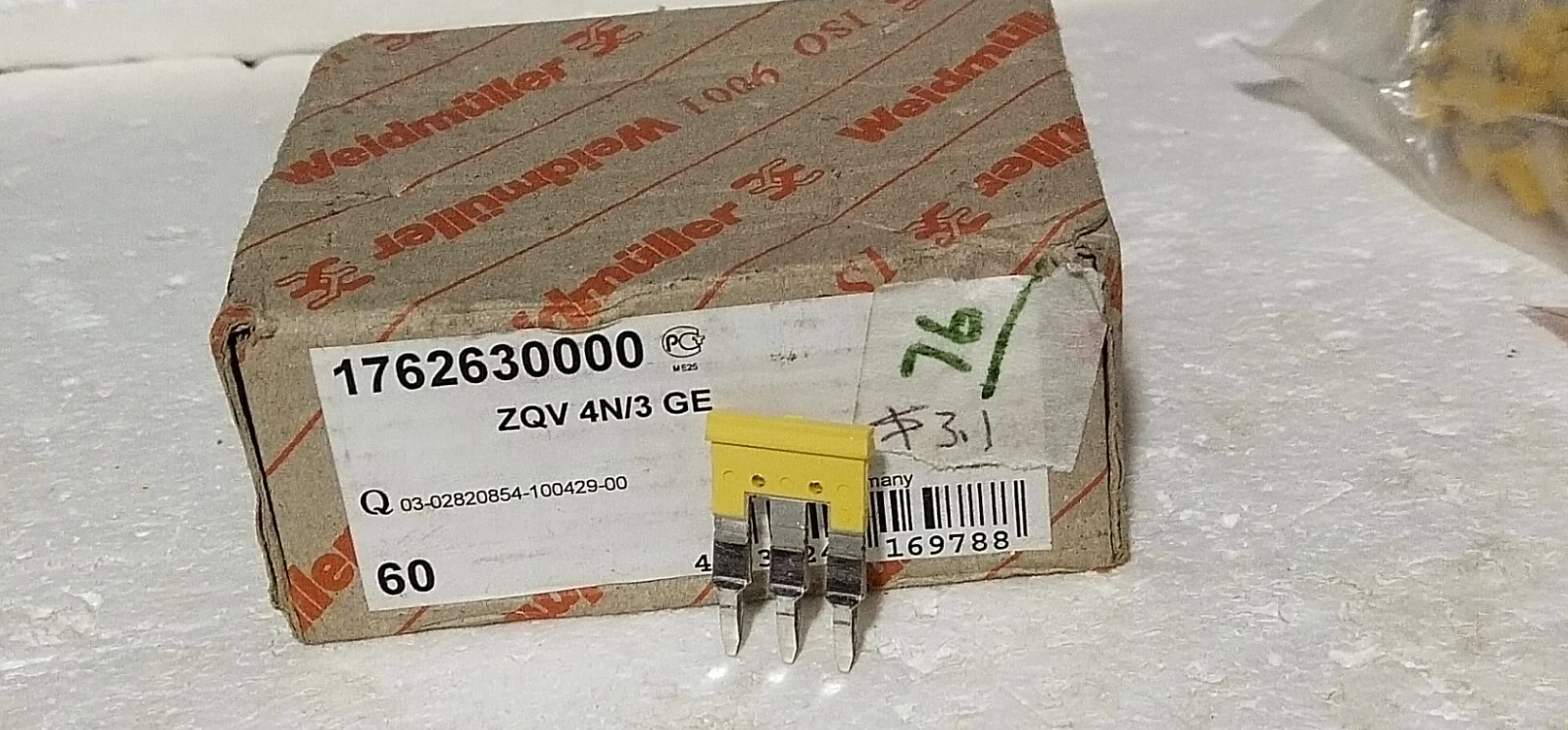 Weidmüller 1762630000 ZQV 4N/3 GE Jumper Flat 3Position Pins Terminal Transduce