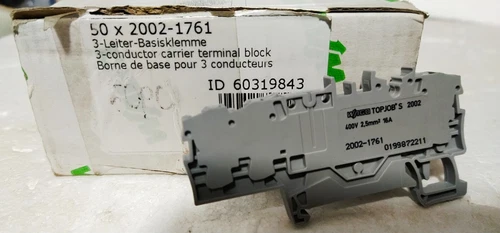 Wago 2002-1761 3 Conductor Carrier Terminal Block 16A 400V 12-22 AWG Rail Topjob